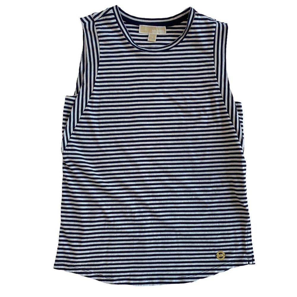 Michael Michael Kors Nautical Stripe Top Navy White Gold Logo Beach Coastal-S